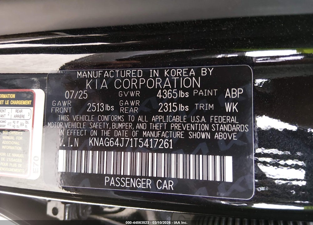 2026 KIA K5 GT-LINE FWD VIN: KNAG64J71T5417261