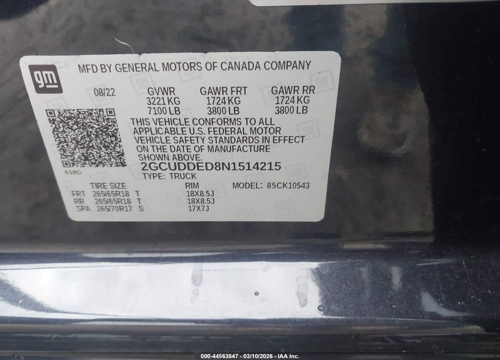 2022 CHEVROLET SILVERADO 1500 4WD  STANDARD BED LT VIN: 2GCUDDED8N1514215