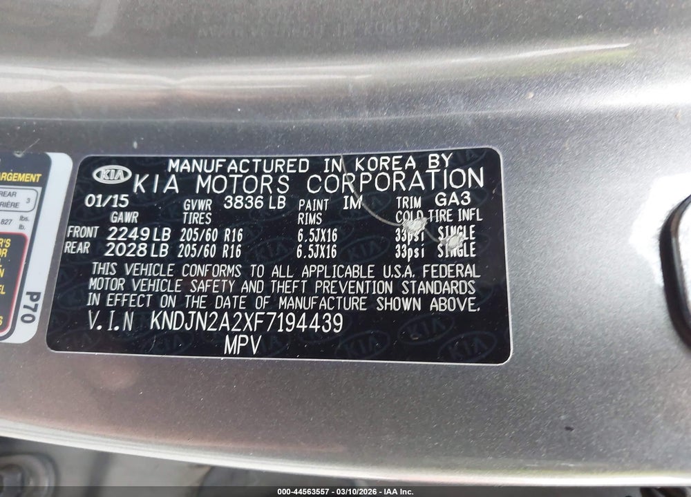 2015 KIA SOUL VIN: KNDJN2A2XF7194439