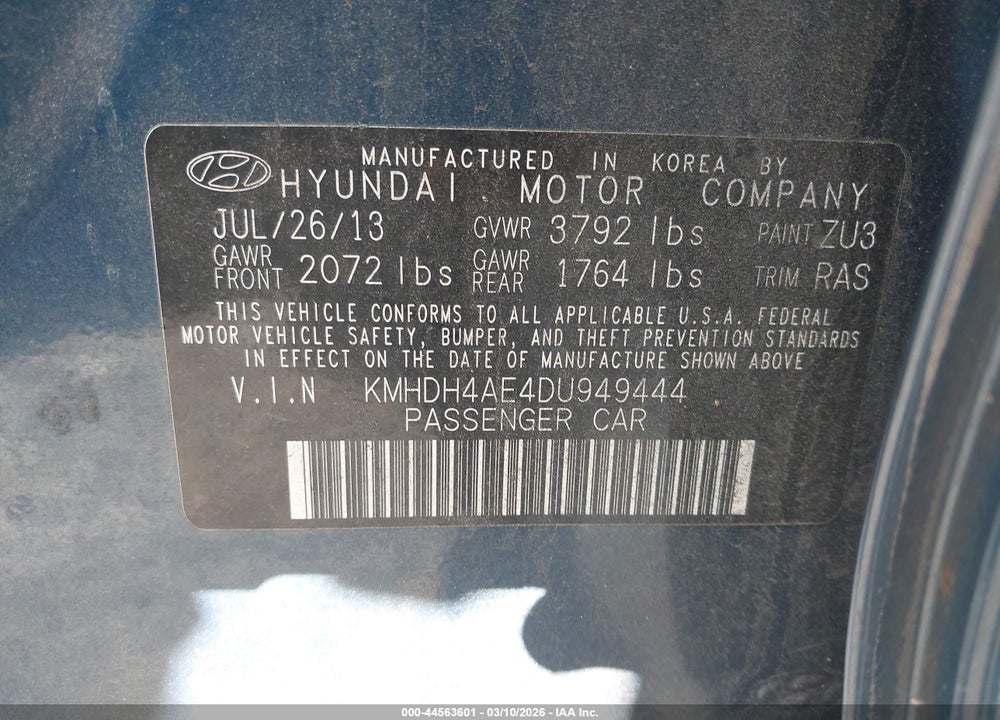 2013 HYUNDAI ELANTRA GLS VIN: KMHDH4AE4DU949444