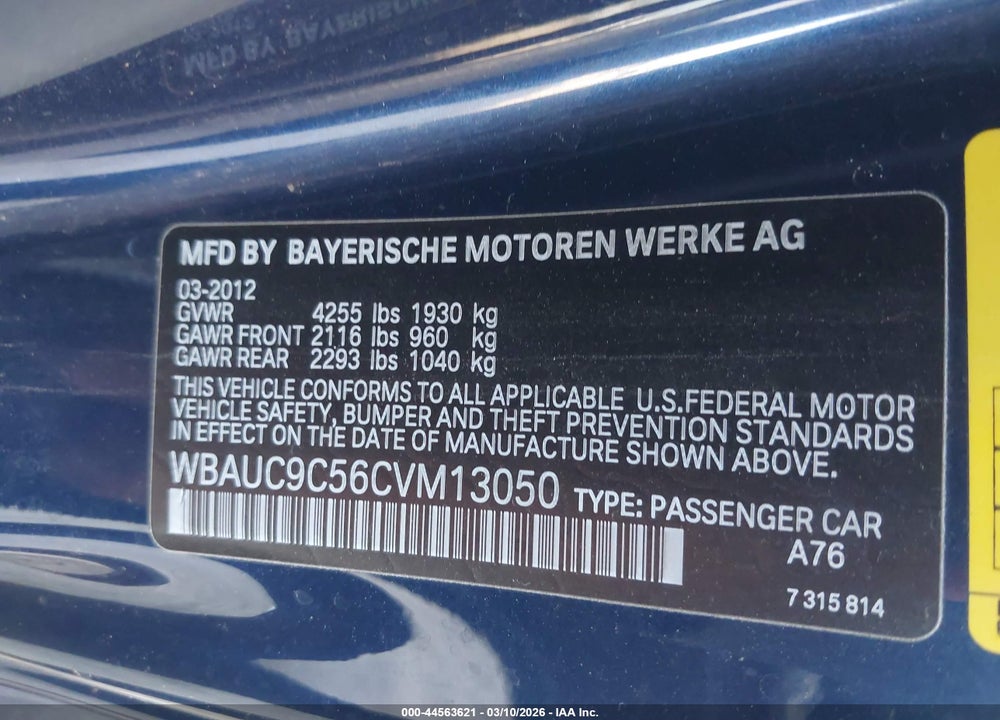 2012 BMW 135I VIN: WBAUC9C56CVM13050