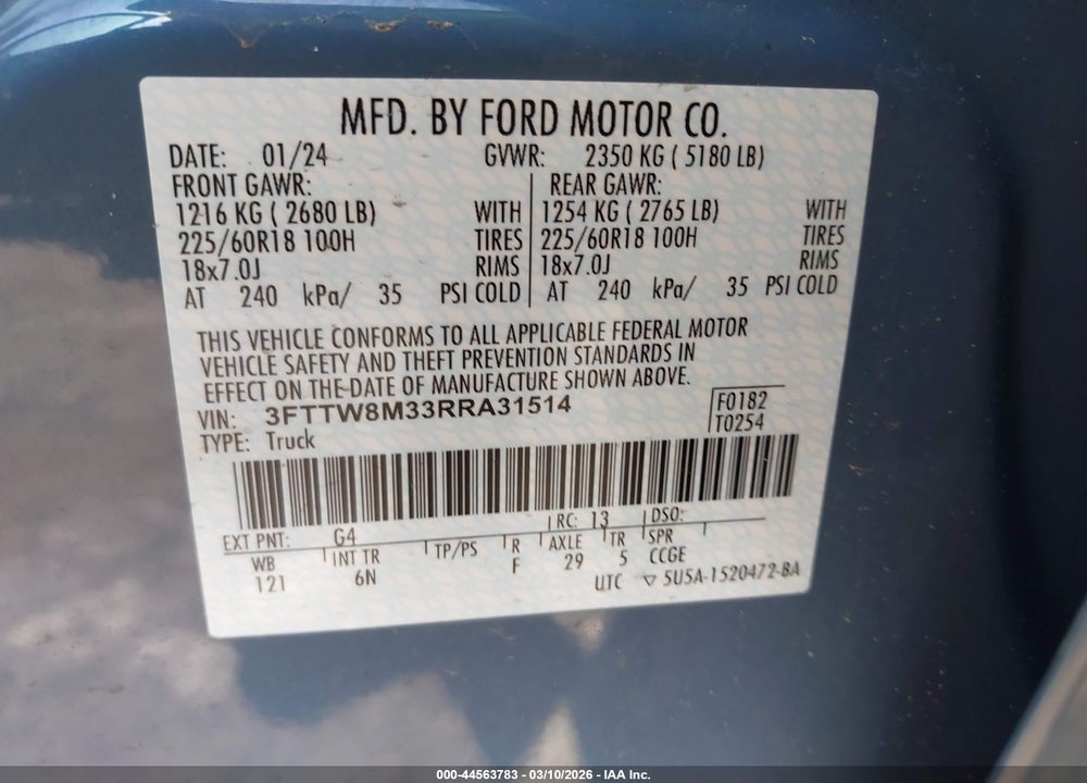 2024 FORD MAVERICK LARIAT VIN: 3FTTW8M33RRA31514