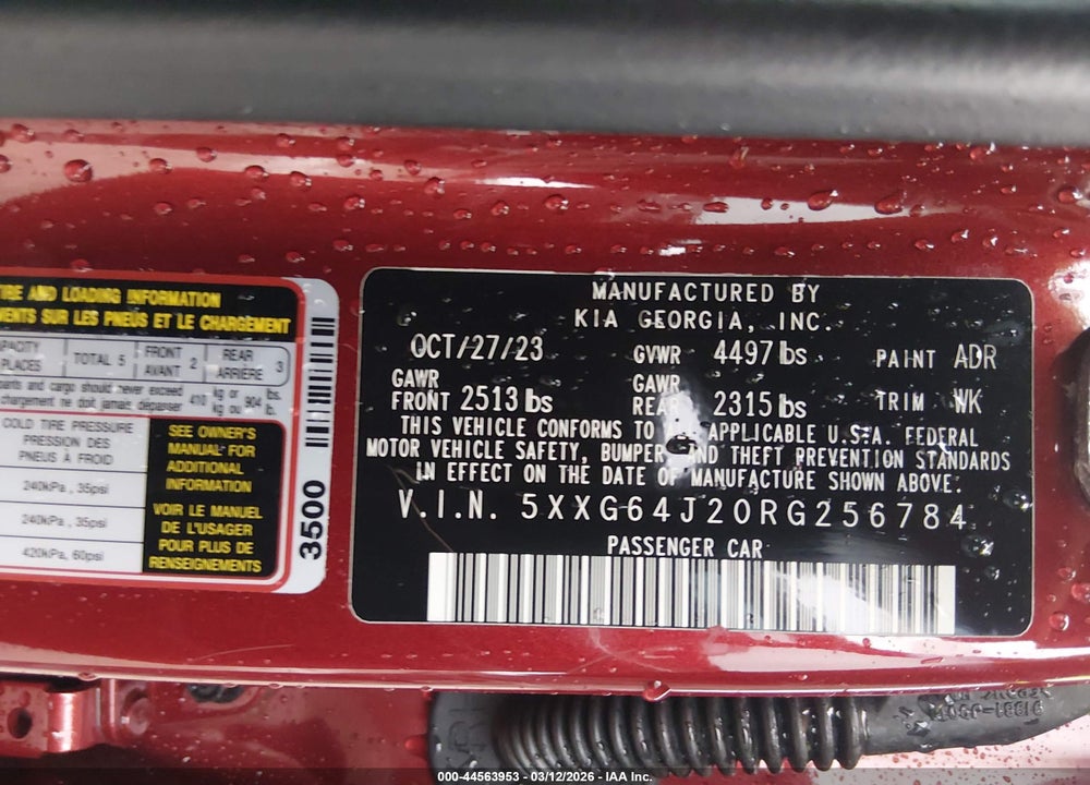 2024 KIA K5 GT-LINE VIN: 5XXG64J20RG256784