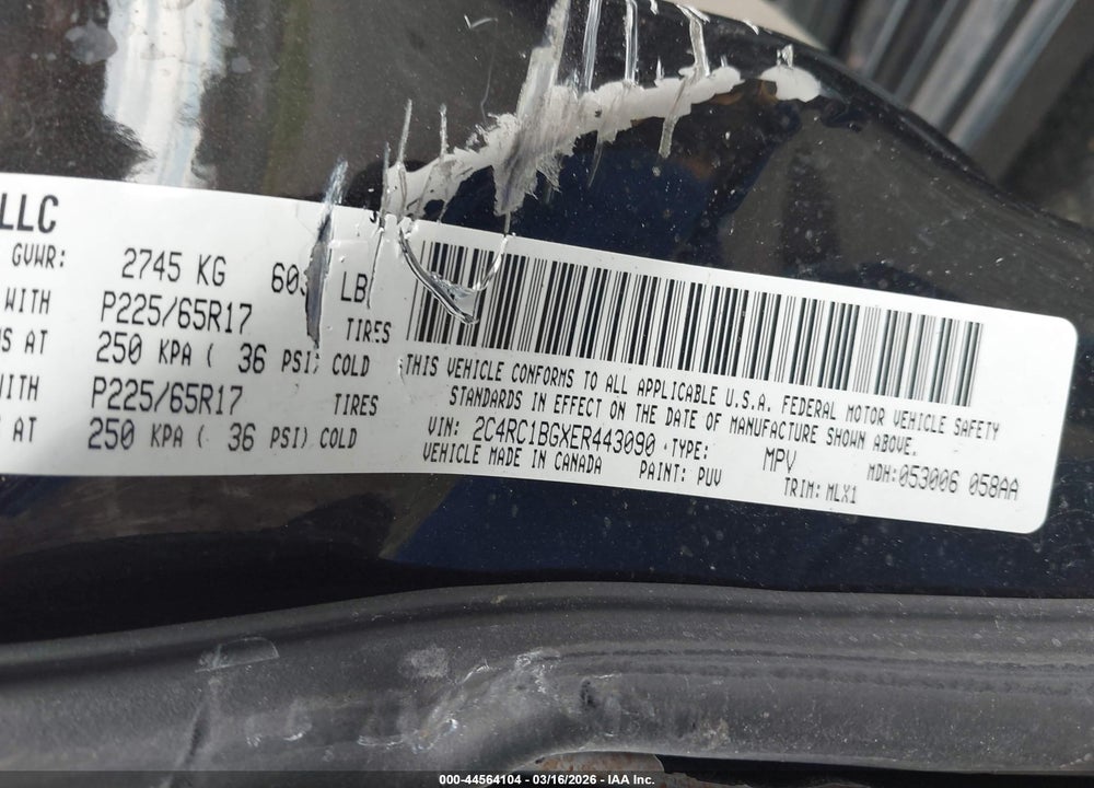 2014 CHRYSLER TOWN & COUNTRY TOURING VIN: 2C4RC1BGXER443090