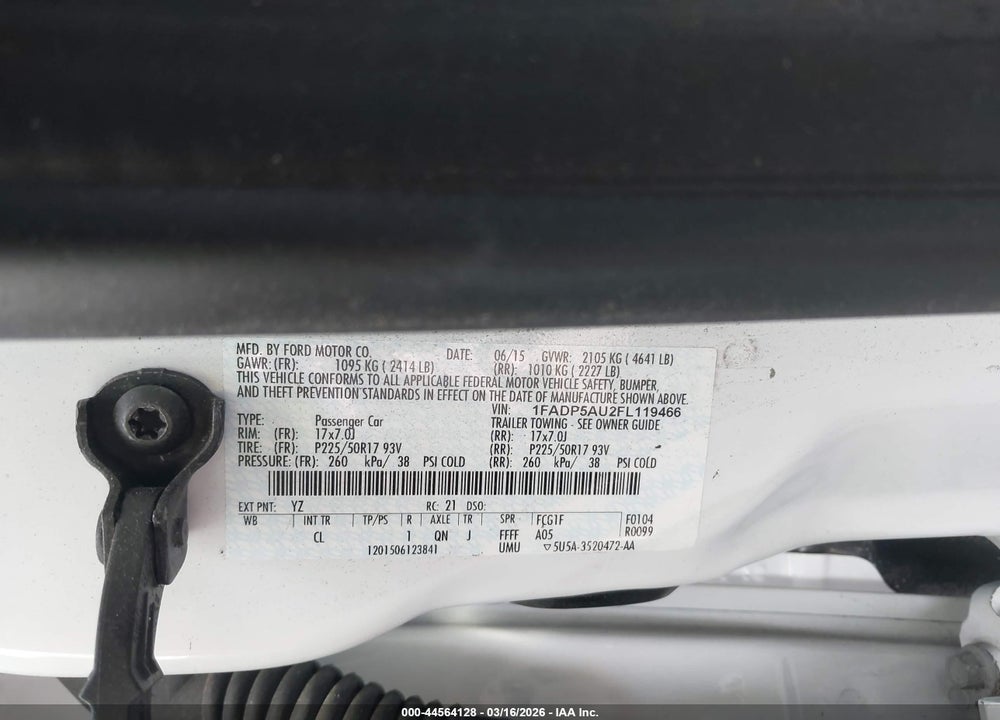 2015 FORD C MAX VIN: 1FADP5EU2FL119466