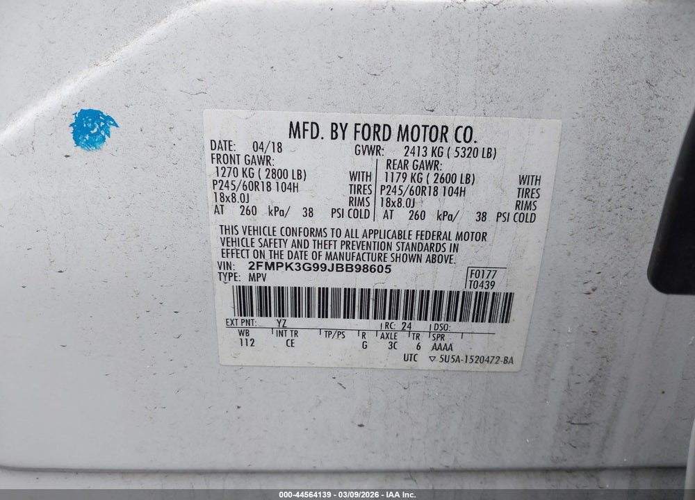2018 FORD EDGE SE VIN: 2FMPK3G99JBB98605