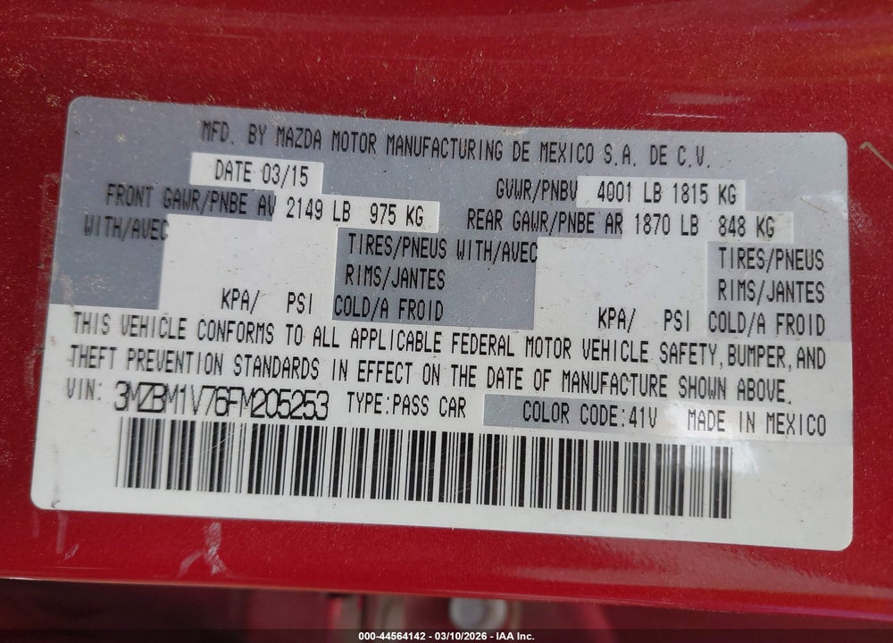 2015 MAZDA 3 I TOURING VIN: 3MZBM1V76FM205253