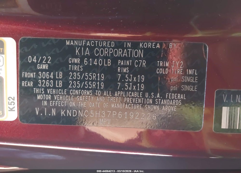 2023 KIA CARNIVAL MPV EX VIN: KNDNC5H37P6192226