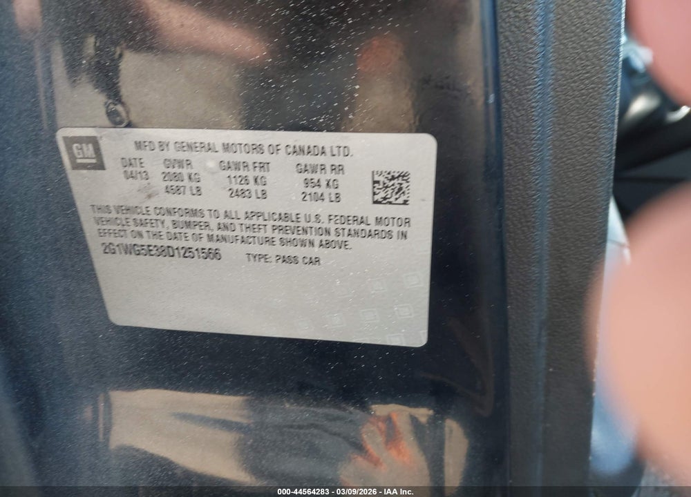 2013 CHEVROLET IMPALA LT VIN: 2G1WG5E38D1251566
