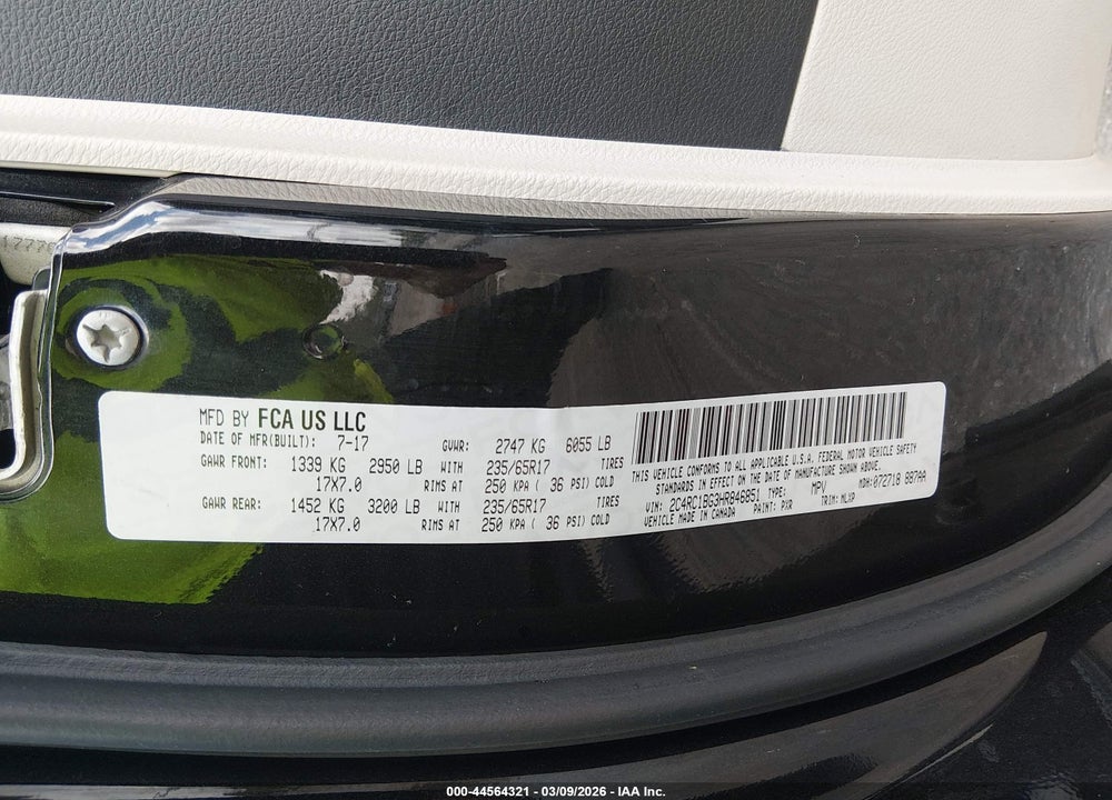 2017 CHRYSLER PACIFICA TOURING-L VIN: 2C4RC1BG3HR846851
