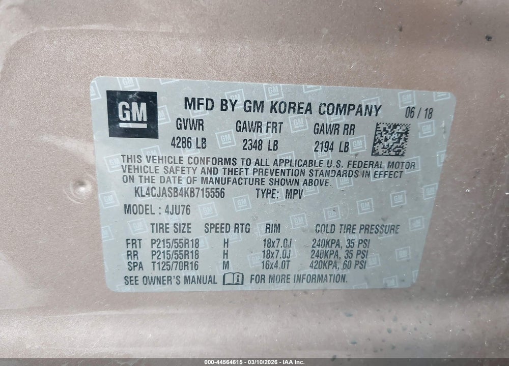 2019 BUICK ENCORE FWD PREFERRED VIN: KL4CJASB4KB715556