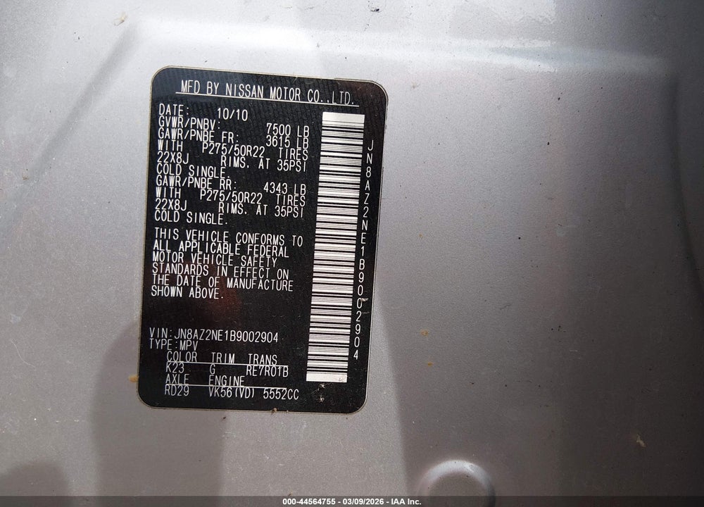 2011 INFINITI QX56 VIN: JN8AZ2NE1B9002904