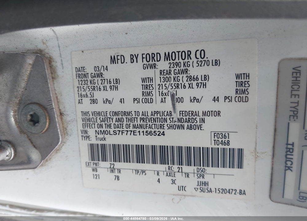 2014 FORD TRANSIT CONNECT XLT VIN: NM0LS7F77E1156524