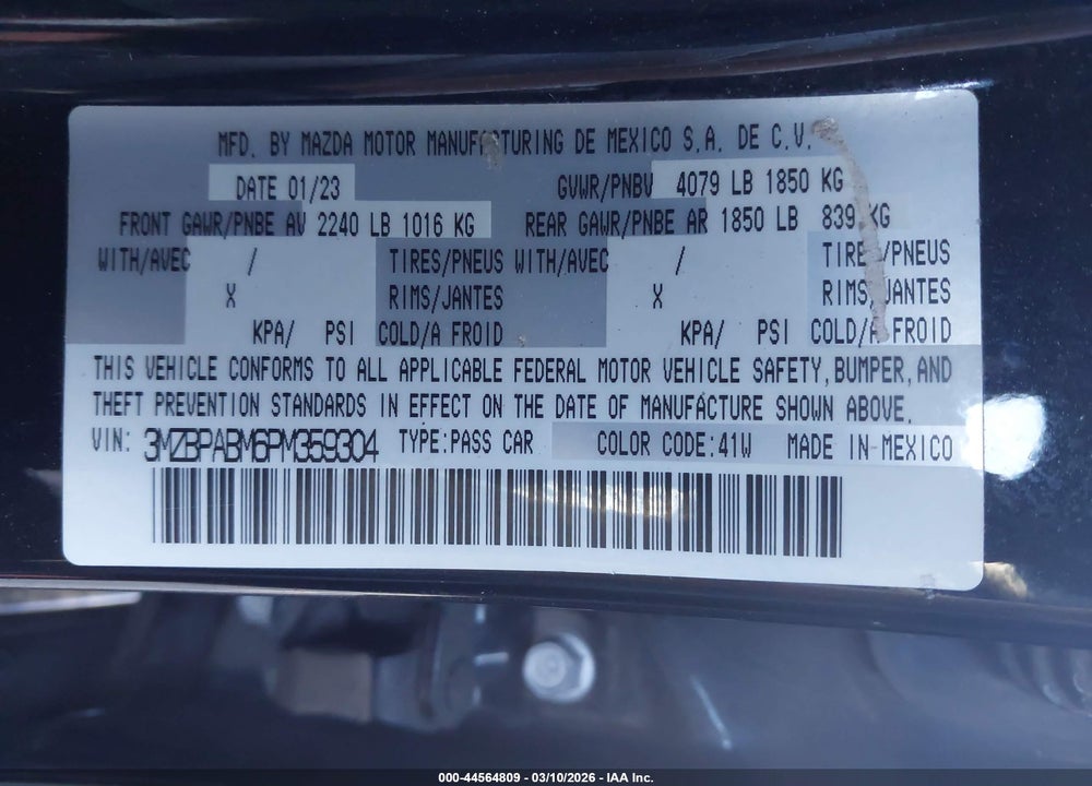 2023 MAZDA 3 2.5 S SELECT VIN: 3MZBPABM6PM359304