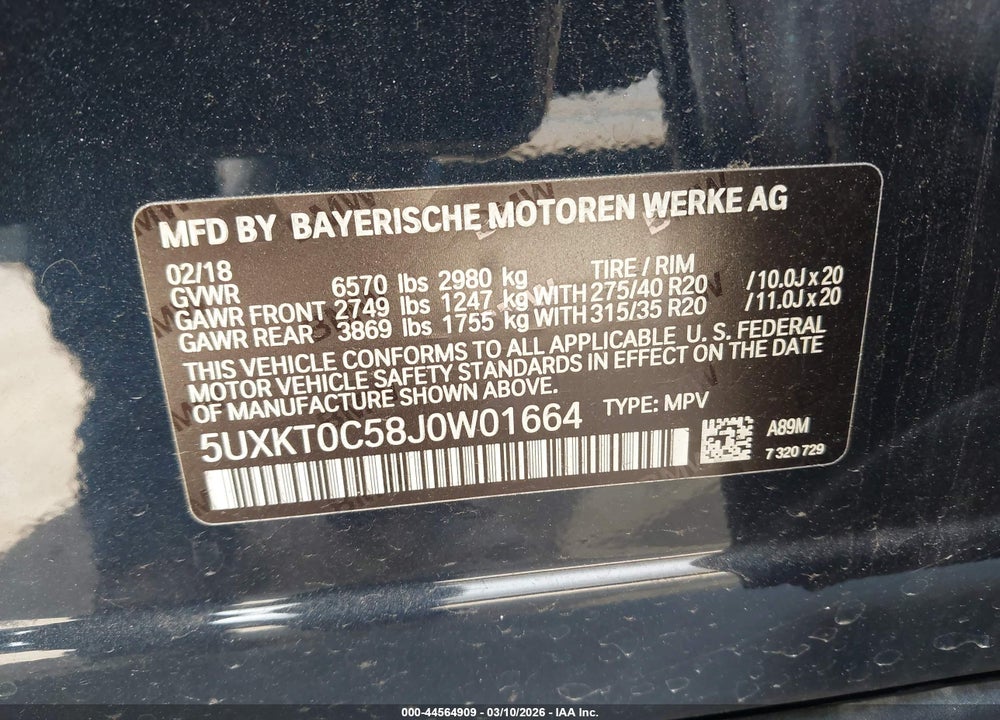 2018 BMW X5 EDRIVE XDRIVE40E IPERFORMANCE VIN: 5UXKT0C58J0W01664