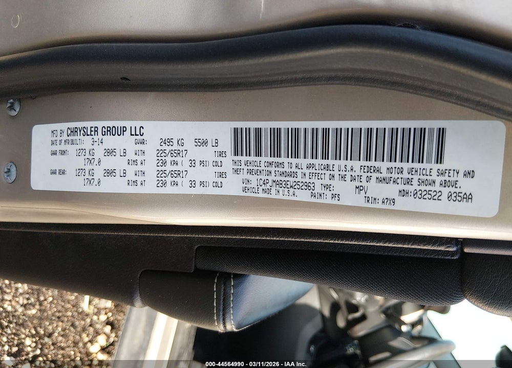 2014 JEEP CHEROKEE SPORT VIN: 1C4PJMAB3EW252963
