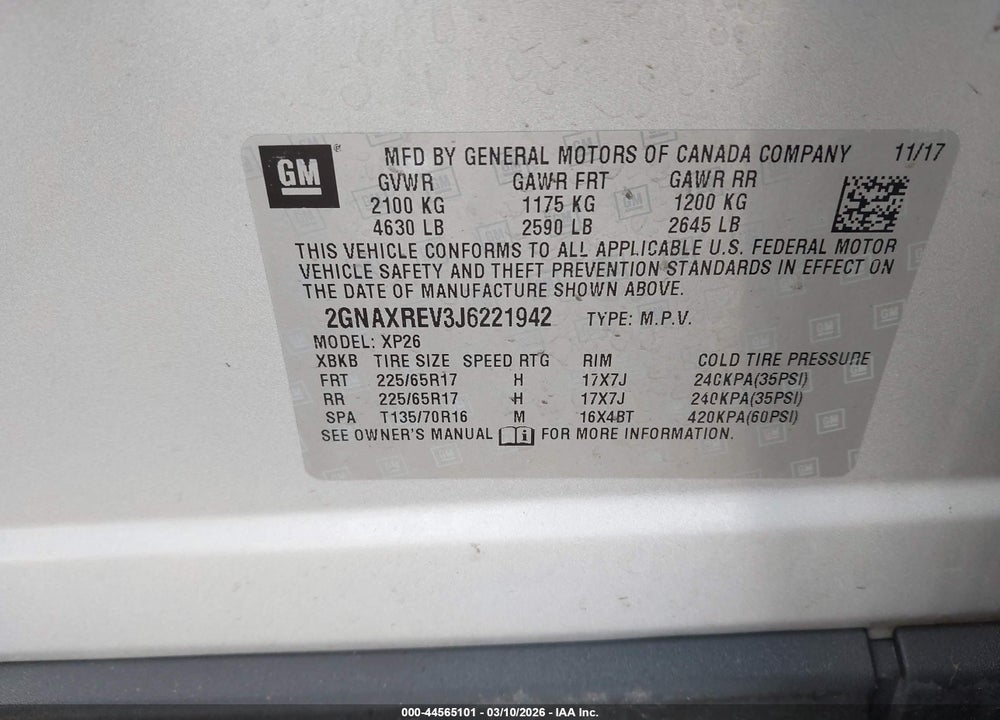2018 CHEVROLET EQUINOX LS VIN: 2GNAXREV3J6221942