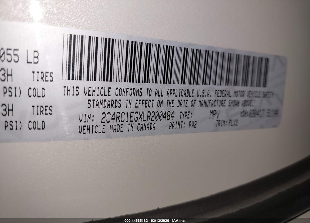 2020 CHRYSLER PACIFICA TOURING L PLUS VIN: 2C4RC1EGXLR200484