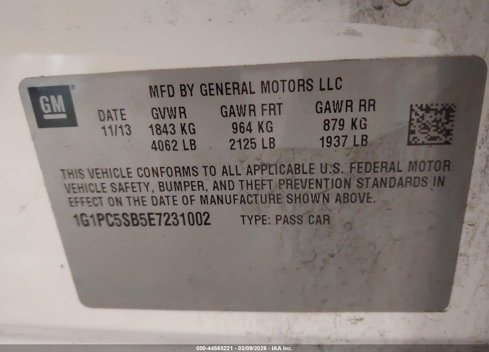 2014 CHEVROLET CRUZE 1LT AUTO VIN: 1G1PC5SB5E7231002