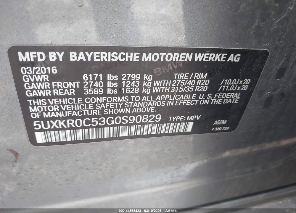 2016 BMW X5 XDRIVE35I VIN: 5UXKR0C53G0S90829