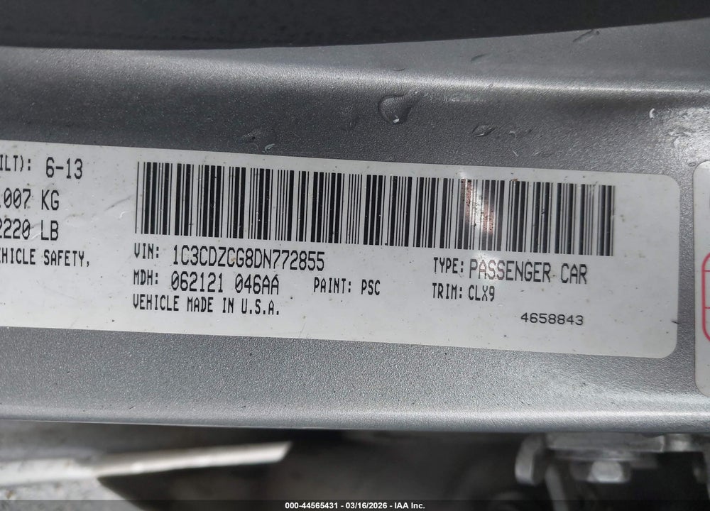 2013 DODGE AVENGER SXT VIN: 1C3CDZCG8DN772855