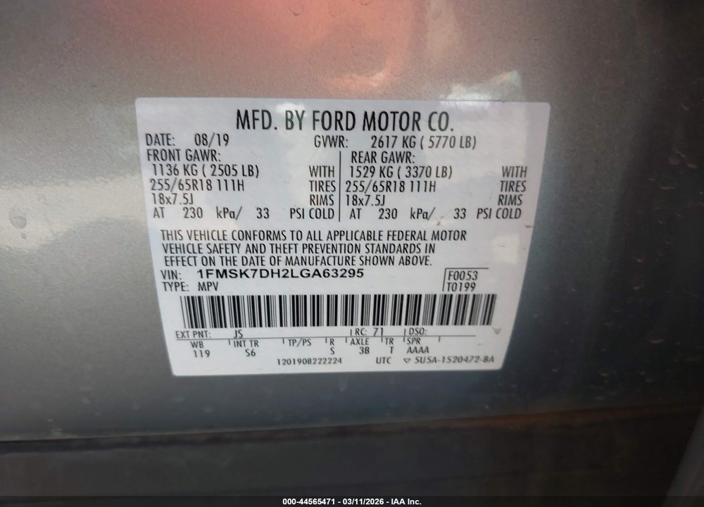 2020 FORD EXPLORER XLT VIN: 1FMSK7DH2LGA63295