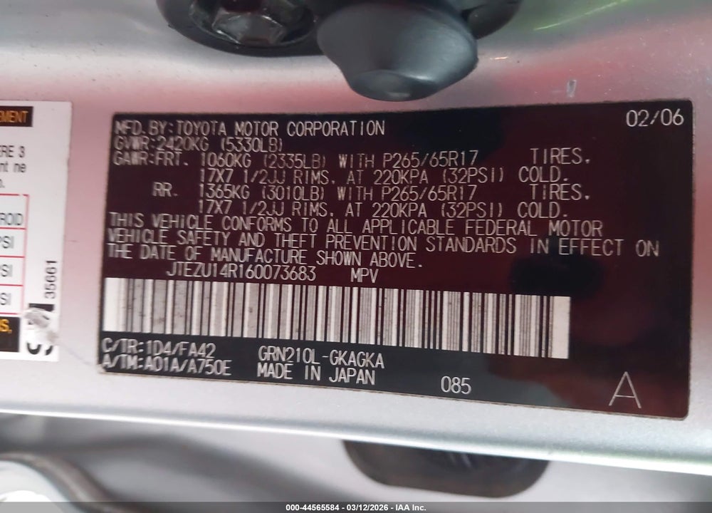 2006 TOYOTA 4RUNNER SR5 V6 VIN: JTEZU14R160073683