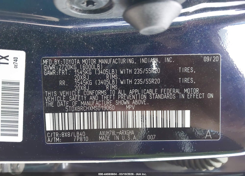 2021 TOYOTA HIGHLANDER HYBRID LIMITED VIN: 5TDXBRCHXMS019060