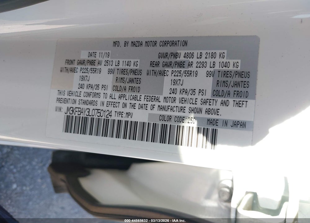 2020 MAZDA CX-5 GRAND TOURING RESERVE VIN: JM3KFBAY3L0750124