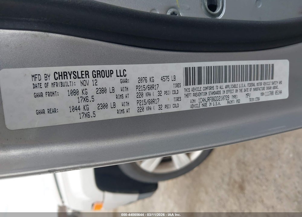 2013 JEEP PATRIOT LATITUDE VIN: 1C4NJRFB6DD210729