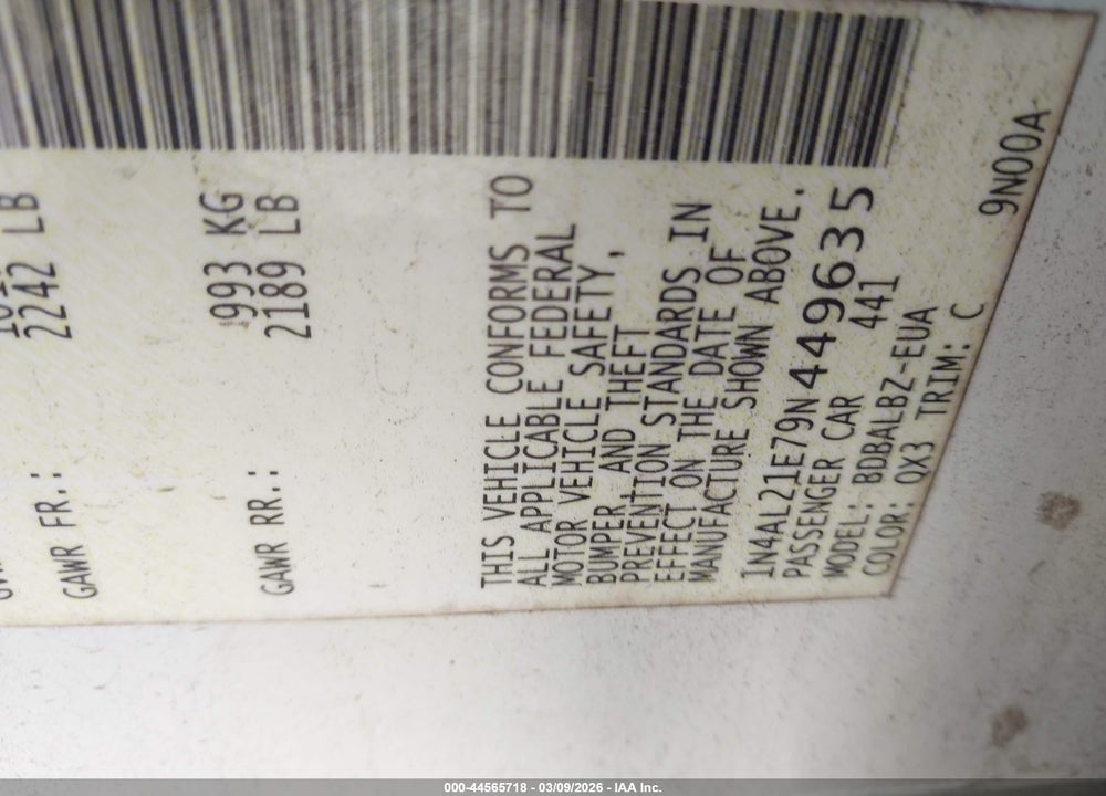 2009 NISSAN ALTIMA 2.5 S VIN: 1N4AL21E79N449635