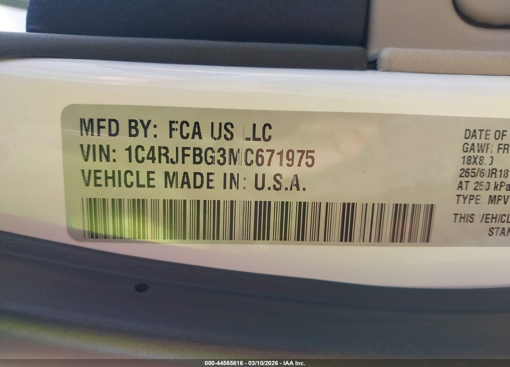 2021 JEEP GRAND CHEROKEE LIMITED 4X4 VIN: 1C4RJFBG3MC671975