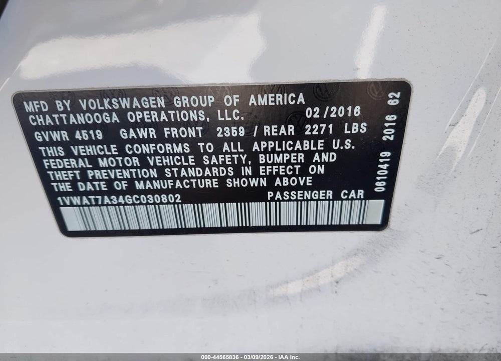2016 VOLKSWAGEN PASSAT 1.8T R-LINE VIN: 1VWAT7A34GC030802