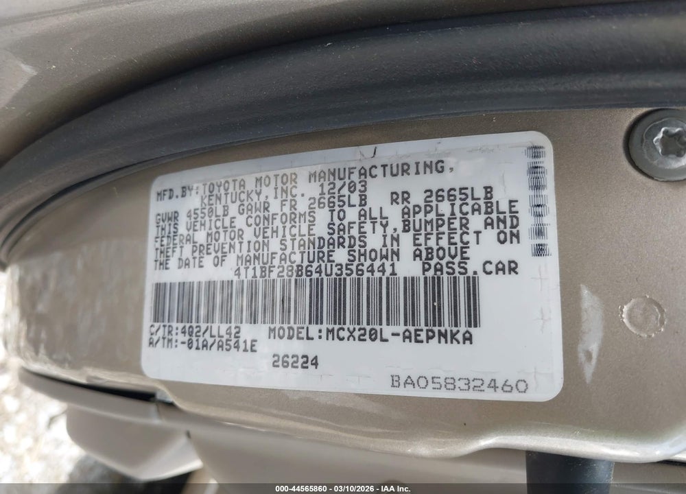 2004 TOYOTA AVALON XL VIN: 4T1BF28B64U356441