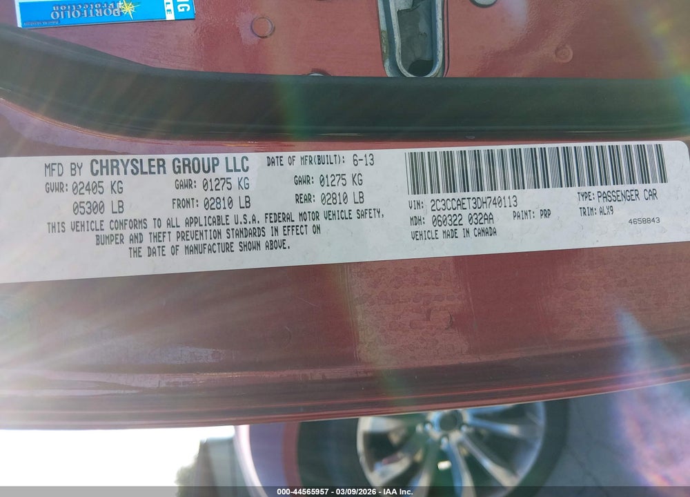 2013 CHRYSLER 300C VIN: 2C3CCAET3DH740113