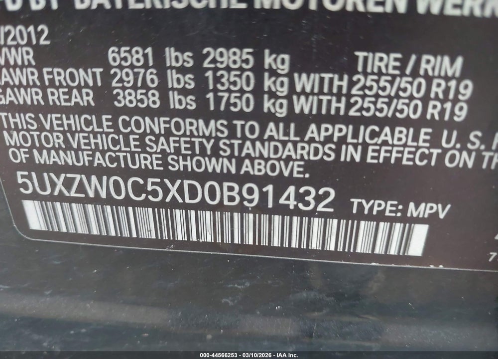 2013 BMW X5 XDRIVE35D VIN: 5UXZW0C5XD0B91432