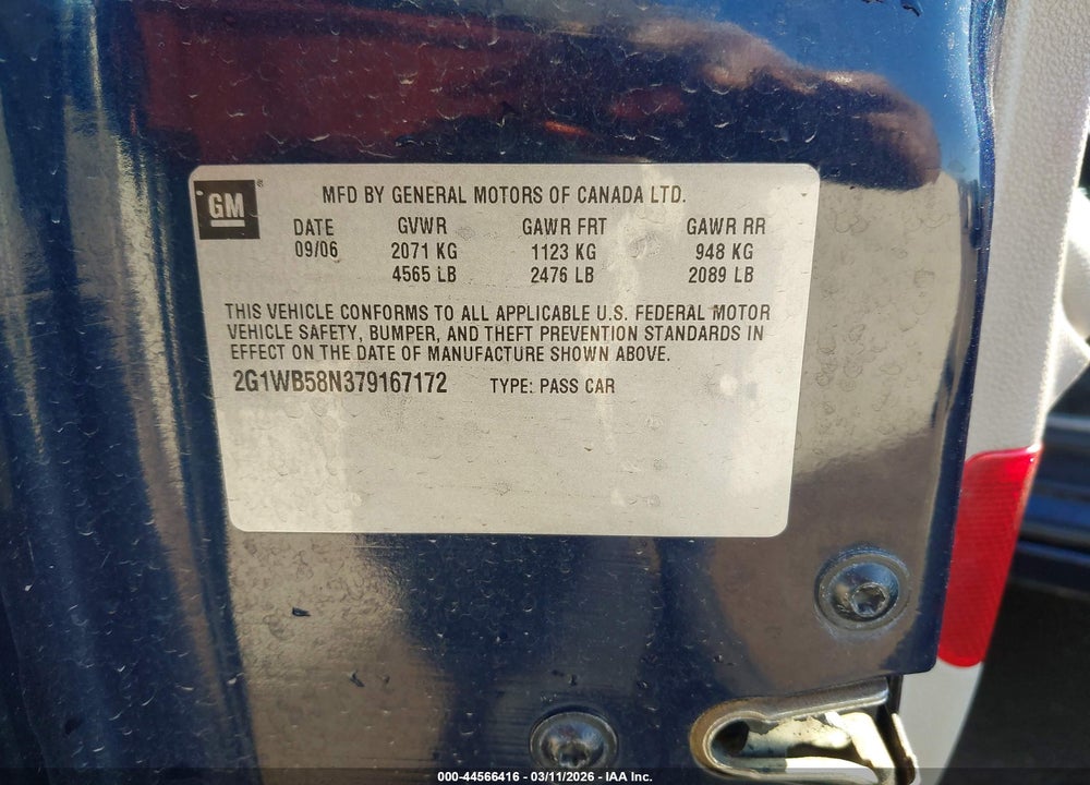 2007 CHEVROLET IMPALA LS VIN: 2G1WB58N379167172