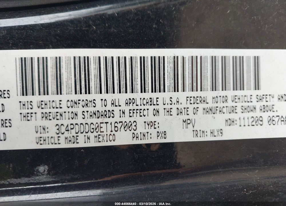 2014 DODGE JOURNEY LIMITED VIN: 3C4PDDDG0ET167003