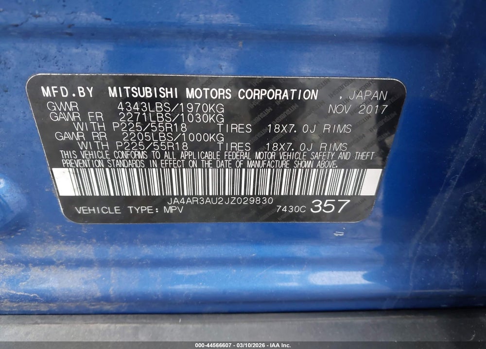 2018 MITSUBISHI OUTLANDER SPORT 2.0 ES VIN: JA4AR3AU2JZ029830