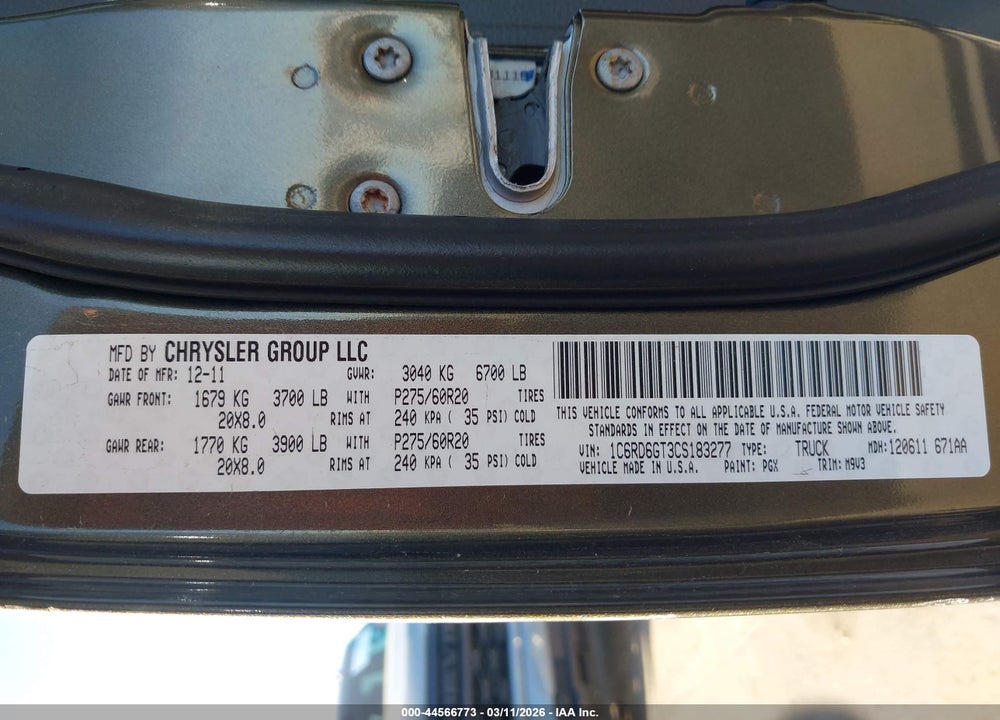 2012 RAM 1500 SLT VIN: 1C6RD6GT3CS183277