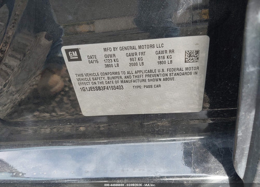 2015 CHEVROLET SONIC LTZ AUTO VIN: 1G1JE5SB3F4193403