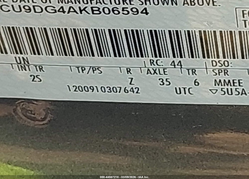 2010 FORD ESCAPE XLT VIN: 1FMCU9DG4AKB06594