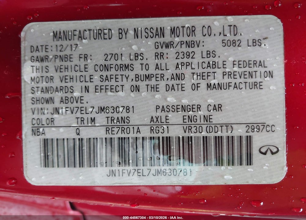 2018 INFINITI Q60 3.0T RED SPORT 400 VIN: JN1FV7EL7JM630781