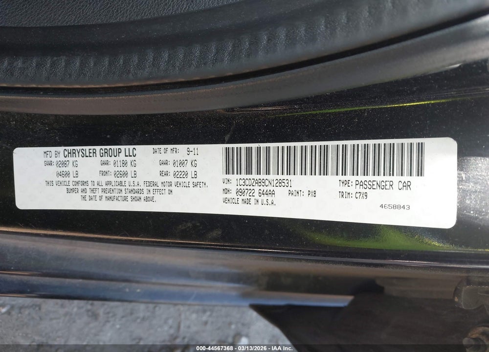 2012 DODGE AVENGER SE VIN: 1C3CDZAB9CN128531