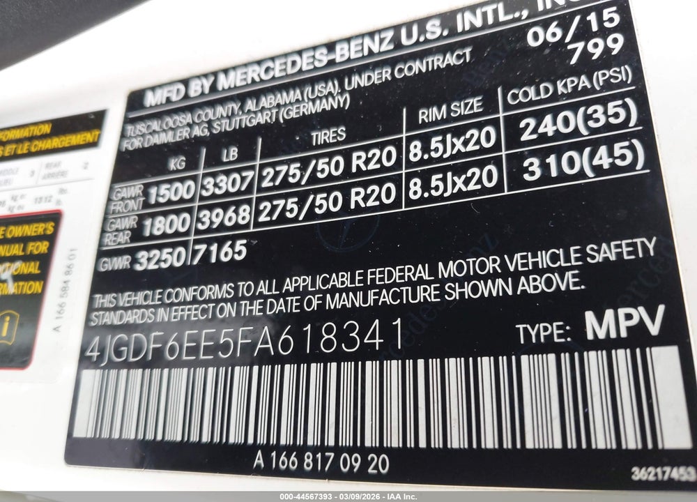 2015 MERCEDES-BENZ GL 450 4MATIC VIN: 4JGDF6EE5FA618341