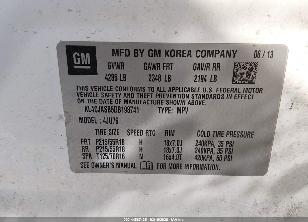 2013 BUICK ENCORE VIN: KL4CJASB5DB198741