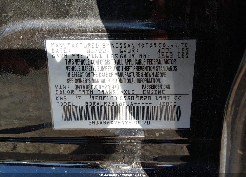 2022 NISSAN SENTRA SR XTRONIC CVT VIN: 3N1AB8DV8NY270970