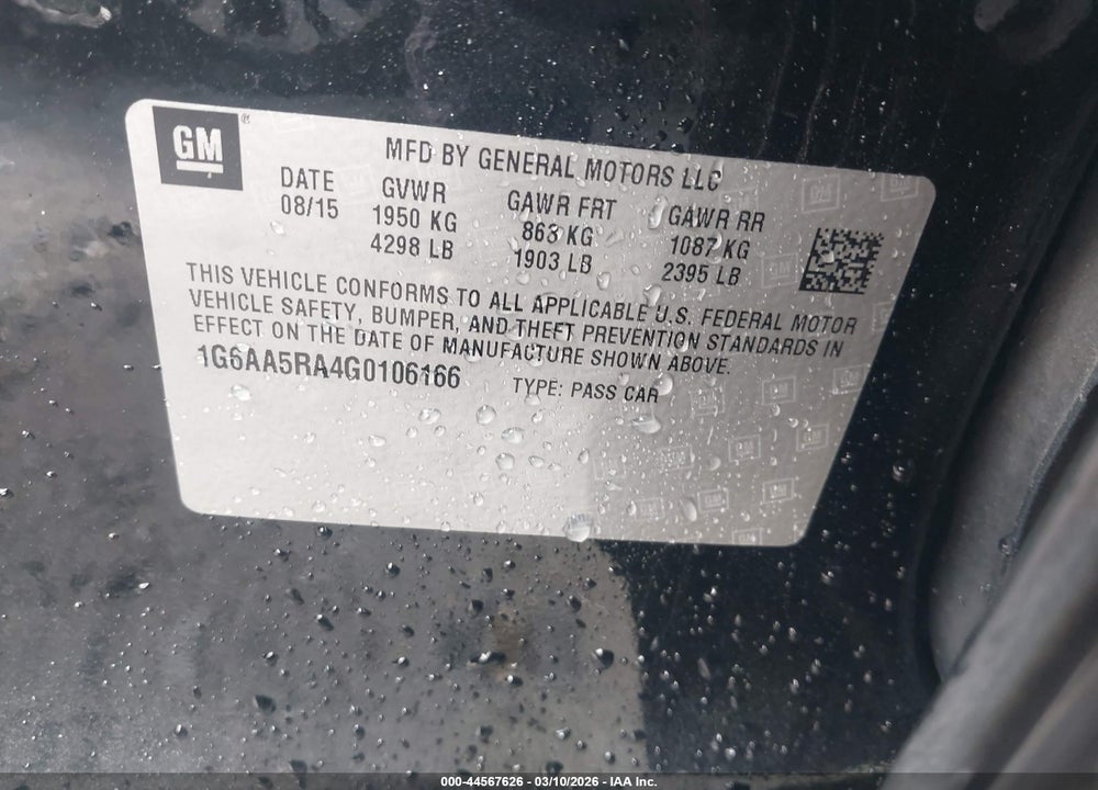 2016 CADILLAC ATS STANDARD VIN: 1G6AA5RA4G0106166