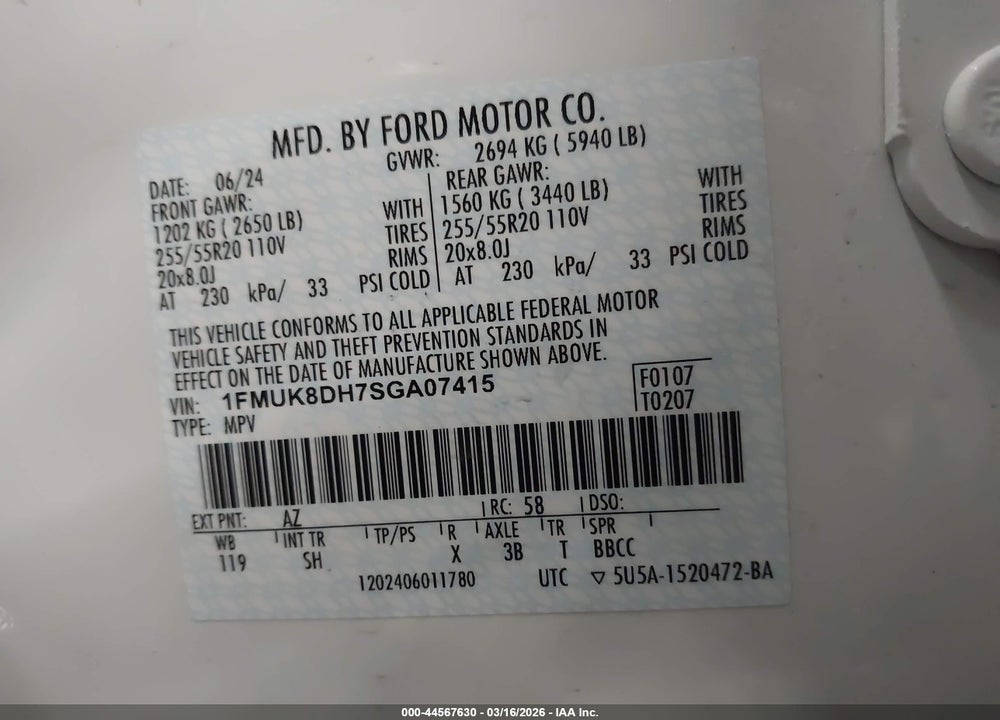 2025 FORD EXPLORER ACTIVE VIN: 1FMUK8DH7SGA07415