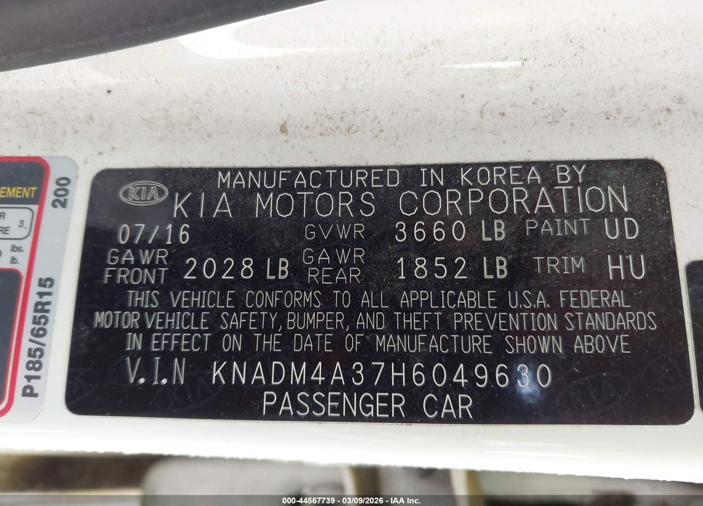 2017 KIA RIO LX VIN: KNADM4A37H6049630